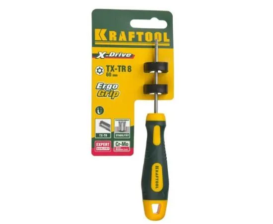 Отвертка TORX T8, 60 мм, магн.кончик, CrMoV, KRAFTOOL EXPERT 250077-8-060
