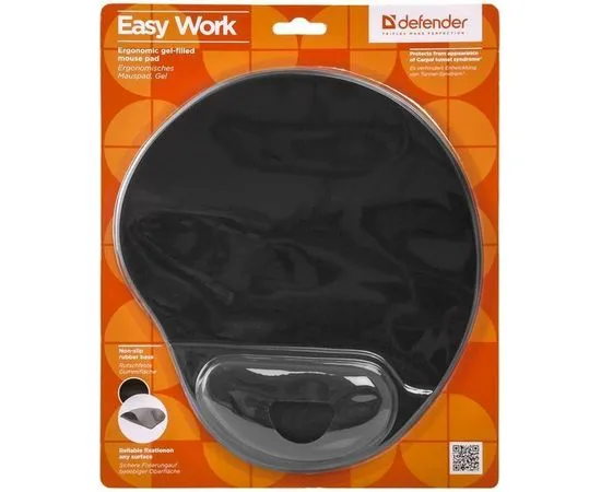Коврик для мыши Defender Easy Work черный (гелевый) с опорой под запястье (50905), фото 2