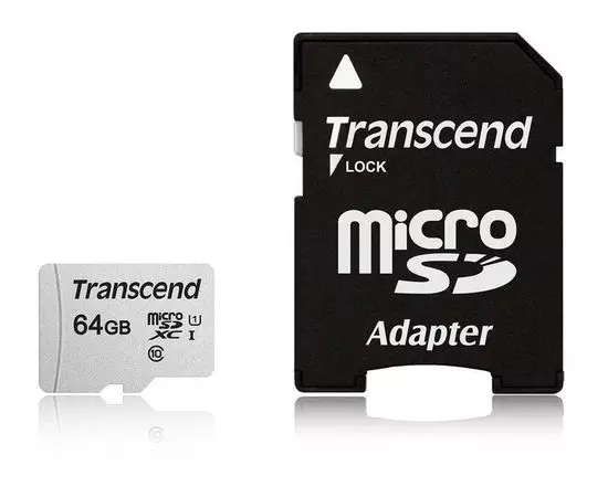 Карта памяти MicroSDXC 64GB Class 10 UHS-I U1 A1 + адаптер (Transcend) (TS64GUSD300S-A)