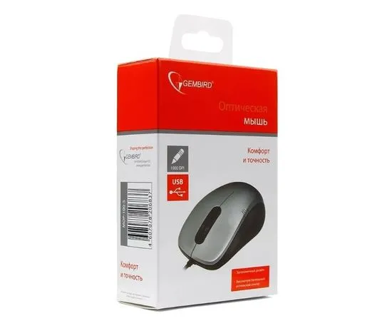 Мышь Gembird MOP-100-S, серебристый, USB (13721), Цвет: Серебристо-черный, фото 3