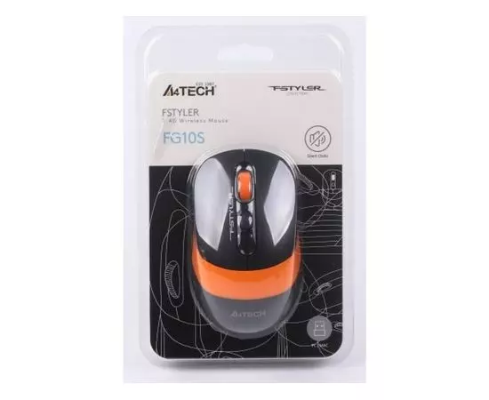 Мышь A4 Tech FG10S Silent черный/оранжевый (FG10S ORANGE), Цвет: Чёрно-оранжевый, фото 6