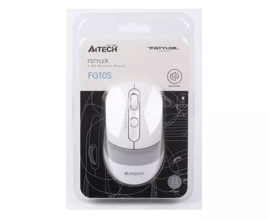 Мышь A4 Tech FG10S Silent белый/серый (FG10S WHITE), Цвет: Белый/Серый, фото 6