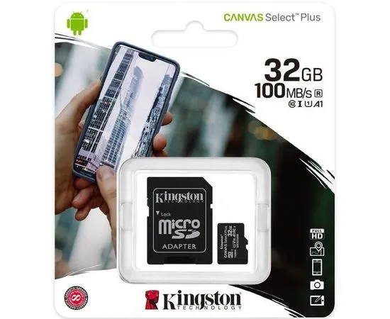 Карта памяти MicroSDHC 32GB Class 10 UHS-I без адаптера (Kingston, Canvas Select Plus) (SDCS2/32GBSP)
