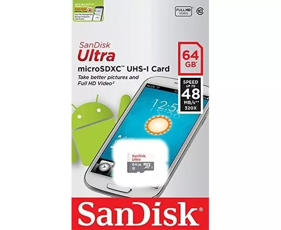 Карта памяти MicroSDXC 64GB Class 10 UHS-I без адаптера (SanDisk Ultra) (SDSQUNR-064G-GN3MN), фото 2