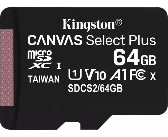 Карта памяти MicroSDXC 64Gb Class 10 UHS-I U1 A1 без адаптера (Kingston, Canvas Select Plus) (SDCS2/64GBSP)