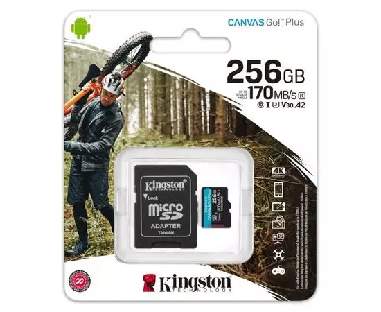 Карта памяти MicroSDXC 256Gb Class 10 UHS-I U3 V30 + адаптер (Kingston Canvas Go Plus) (SDCG3/256GB), фото 3