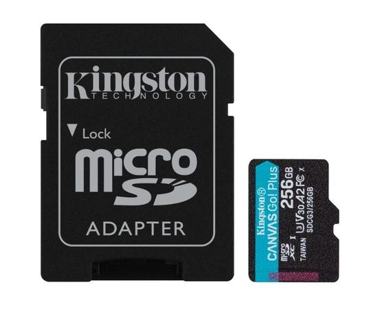 Карта памяти MicroSDXC 256Gb Class 10 UHS-I U3 V30 + адаптер (Kingston Canvas Go Plus) (SDCG3/256GB)