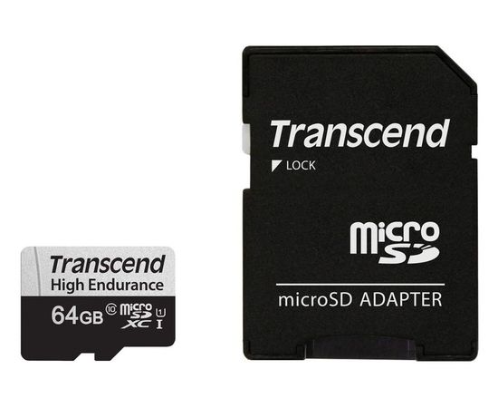 Карта памяти MicroSDXC 64GB Class 10 UHS-I U3 High Endurance for DVR + адаптер (Transcend) (TS64GUSD350V)