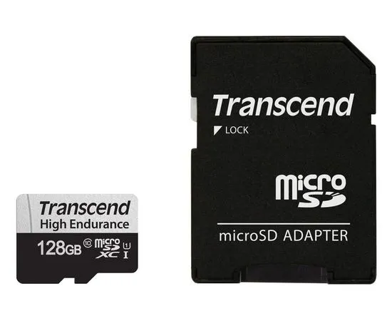 Карта памяти MicroSDXC 128GB Class 10 UHS-I U3 High Endurance for DVR + адаптер (Transcend) (TS128GUSD350V)