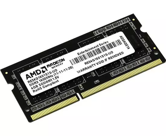 Оперативная память для ноутбука 4Gb DDR3-1600MHz (AMD) Bulk (R534G1601S1S-UO)
