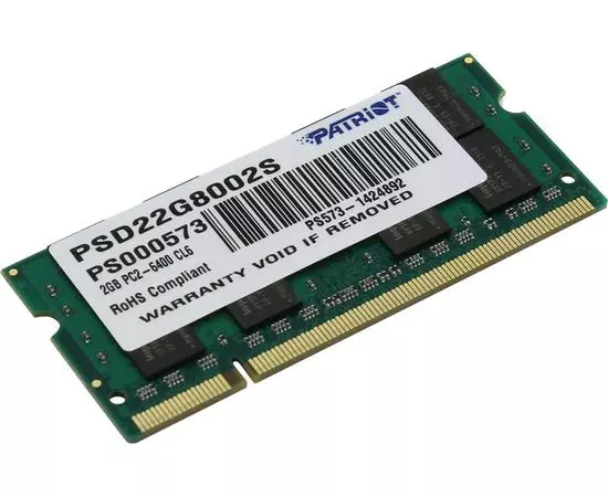 Оперативная память для ноутбука 2Gb DDR2 800 PC2-6400 (PATRIOT) (PSD22G8002S)