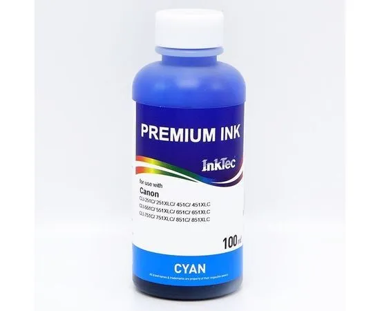 Чернила Canon CLI-251BK/451BK/551BK/651BK/751BK (голубые, Cyan) 100 мл, InkTec (C5051-100MC)