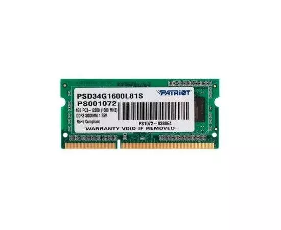 Оперативная память для ноутбука 4Gb DDR3L-1600MHz (Patriot) (PSD34G1600L81S)