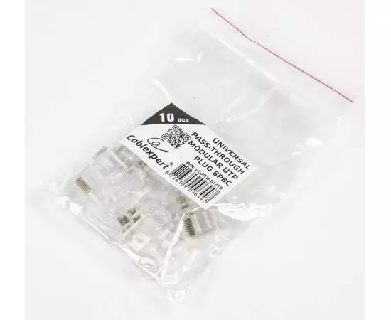 Коннектор RJ-45 (8P8C) UTP кат.5e, со скв.отверст.(Cablexpert) упаковка 10шт. цена за 10шт (LC-PTU-01/10), фото 3