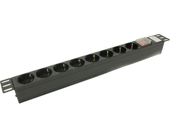 Блок розеток в серверную стойку 19", без кабеля питания, 8 Schuko, 16A (Gembird) (MAX19-EH8-0)