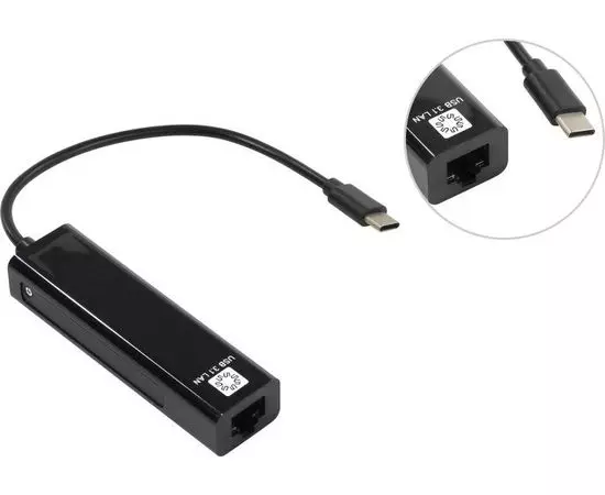 Сетевая карта (USB Type-C) 10/100 Mbit + 3 порта USB2.0, 5bites UA3C-45-09BK, черный