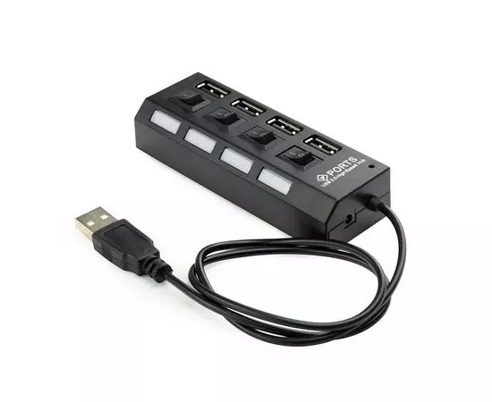 USB-разветвитель (хаб) USB2.0 -> USB 2.0, 4 порта с выключателями, GEMBIRD, черный (UHB-243-AD)