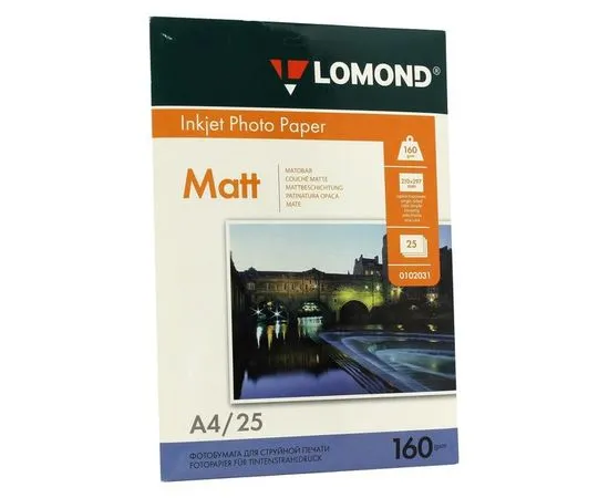 Фотобумага A4 160г/м2, 25 листов, матовая (Lomond) (0102031)