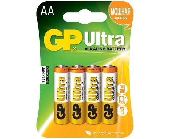 Батарейка (размер AA, LR6) GP LR6/4BL Ultra - упаковка 4 шт, цена за 4шт (GP 15AU-CR4)