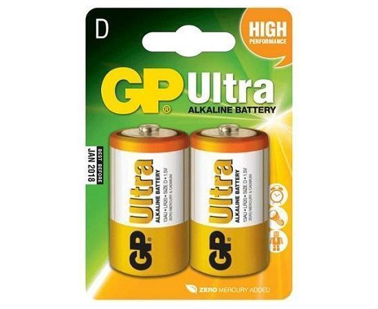Батарейка D (LR20) 1,5V GP Ultra - 2шт в упаковке, цена за 2 шт. (GP 13AU-CR2)