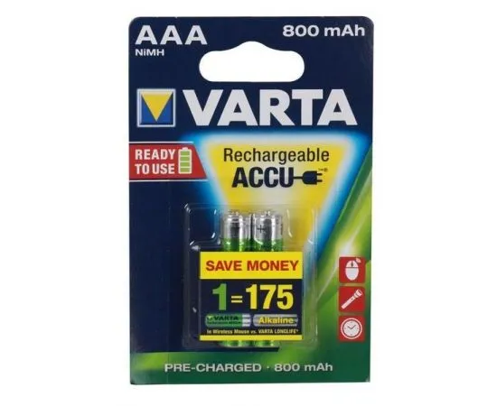 Аккумулятор (размер ААА, HR03) VARTA Ready2Use 800mAh - упаковка 2шт, цена за 2шт (AAAR2U-800)