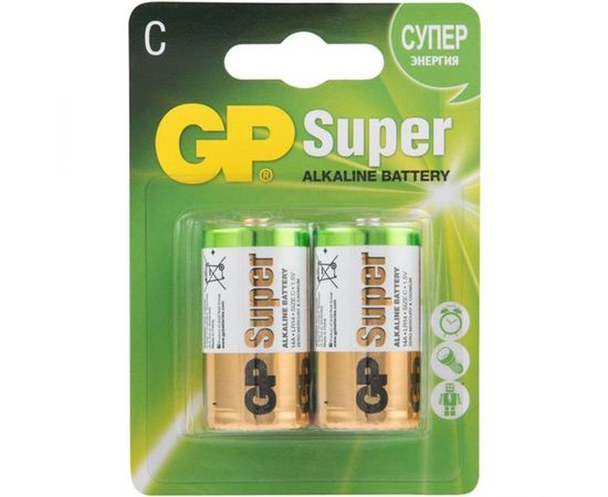 Батарейки Батарейка C (LR14) GP Super - 2шт в упаковке, цена за 2шт. (GP14A-2CR2)