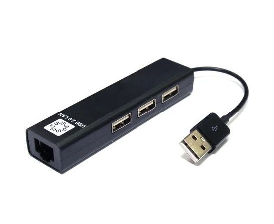 Сетевая карта (USB2.0) 10/100 Mbit + 3 порта USB2.0, 5bites UA2-45-06BK, черный
