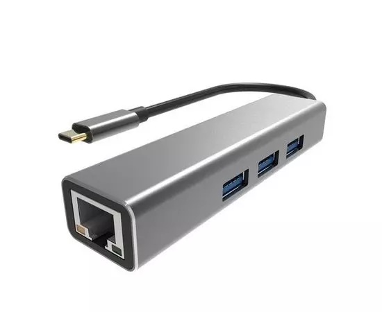 Сетевая карта (USB Type-C) 10/100/1000 Mbit + 3 порта USB 3.0, VCOM DH311A, темно серый, фото 3