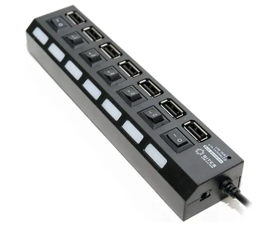 USB-разветвитель (хаб) USB2.0 -> USB2.0, 7 портов с выключетелями, блок питания (5bites) чер (HB27-203PBK)