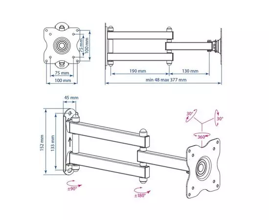 Кронштейн 10"-28" 5 ст. свободы, (Kromax, DIX-15) черный, фото 2