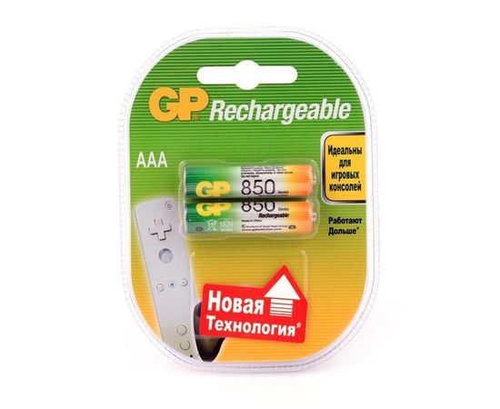 Аккумулятор (размер ААA, HR03) GP 850mAh - упаковка 2 шт, цена за 2шт (GP85AAAHC-2CR2)