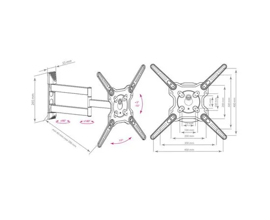 Кронштейн 22"-65" 4 ст. свободы, (Kromax OPTIMA-406) серый (OPTIMA-406 grey), фото 2