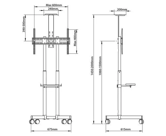 Мобильная стойка 32"-80" высота 1060-1500 мм (Arm Media, PT-STAND-8) черный, фото 2