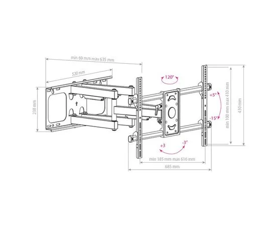 Кронштейн 32"-90" 4 ст. свободы, (Arm Media, PARAMOUNT-70) черный (10199), фото 5
