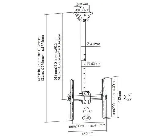 Потолочное крепление 26''-65" (Arm Media, LCD-1700) черный (10174), фото 2