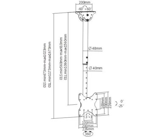 Потолочное крепление 15''-48" (Arm Media, LCD-1600) черный (10172), фото 2