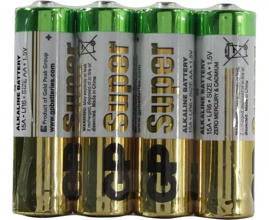 Батарейка (размер AA, LR6) GP LR6 Super - эконом упаковка 4шт, цена за 4шт (GP 15ARS-2SB4)