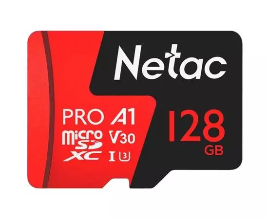 Карта памяти MicroSDXC 128GB Class 10 UHS-I U3 V30 без адаптера (Netac P500 Extreme Pro) (NT02P500PRO-128G-S)