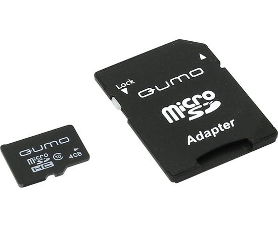 Карта памяти MicroSDHC 4GB Class 10 + адаптер (Qumo) (QM4GMICSDHC10)
