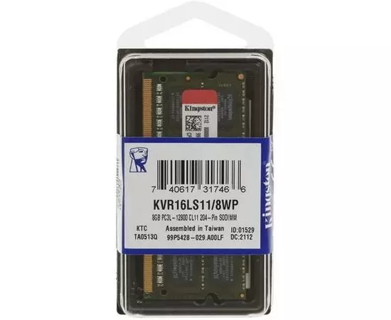Оперативная память для ноутбука 8Gb DDR3L-1600MHz (Kingston) (KVR16LS11/8WP)