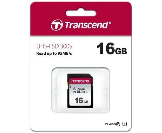 Карта памяти SDHC 16Gb Class 10 UHS-I U1 (Transcend, 300S) (TS16GSDC300S)
