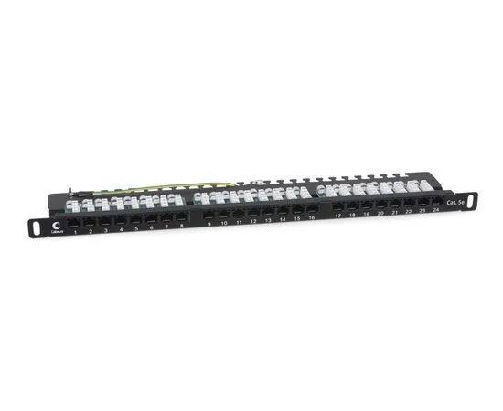 Патч-панель Cabeus, 19", 0,5HU, портов: 24 х RJ45, кат. 5е (PLHD-24-Cat.5e-Dual-90-0,5U)
