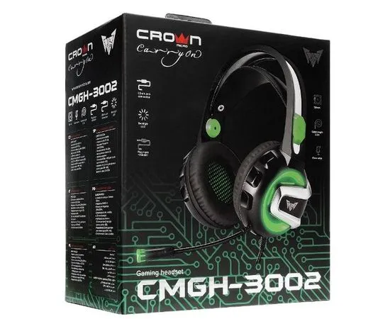 Наушники с микрофоном CROWN CMGH-3002, черный/зеленый, фото 3