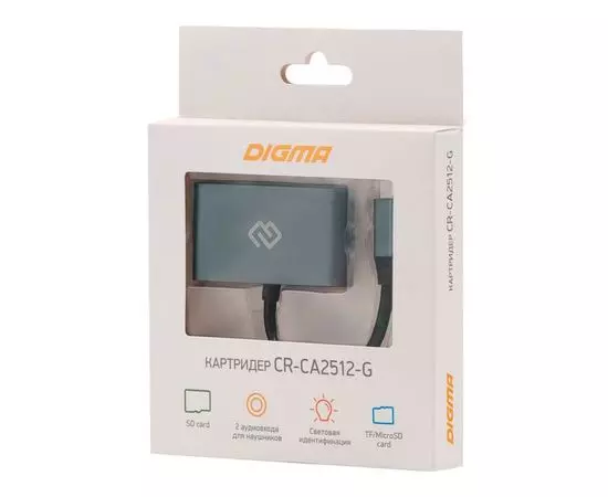 Картридер внешний USB Type-C Digma CR-СA2512-G, темно-серый, фото 5