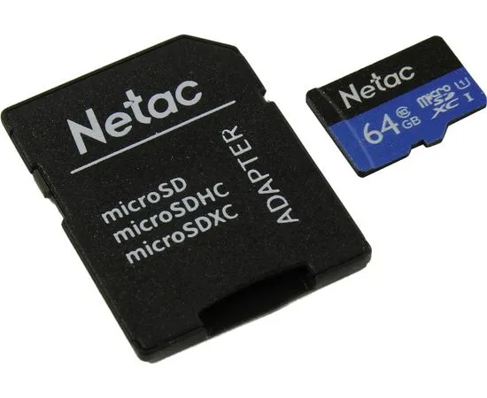 Карта памяти MicroSDXC 64Gb Class 10 UHS-I U1 + адаптер (Netac P500 Standart) (NT02P500STN-064G-R)