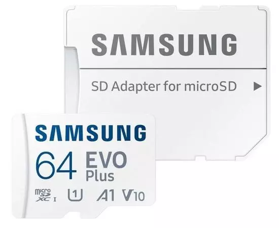 Карта памяти MicroSDXC 64Gb class 10 UHS-I U1 V10 A1 + адаптер (Samsung EVO Plus) (MB-MC64KA/EU)