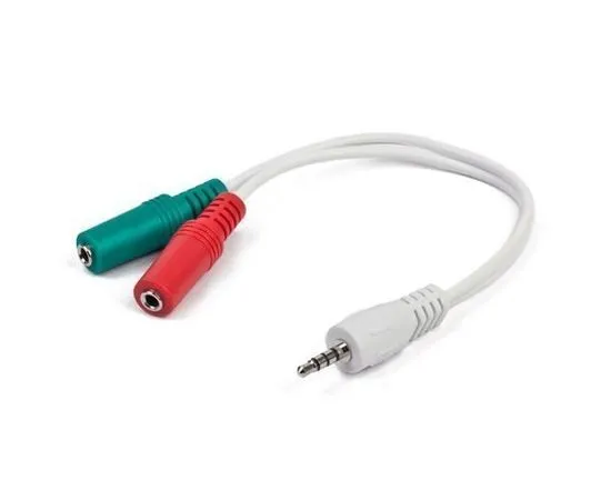 Кабель переходник Audio 3.5мм 4pin (m) -> 2 x 3.5мм (f) 0.2м (Gembird) белый (CCA-417W)