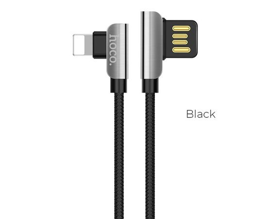 Кабель USB2.0 AM -> Micro-BM, 1m (HOCO) U42 Exquisite Steel, угловой, черный (U42 BLK)