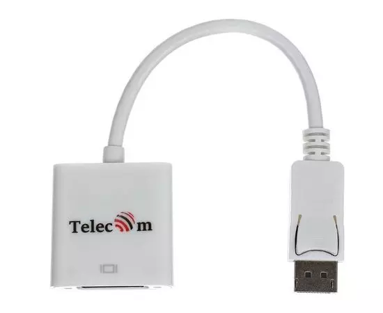 Переходник DisplayPort (M) -> DVI-I (F), 0.2m, Telecom, белый (TA557)