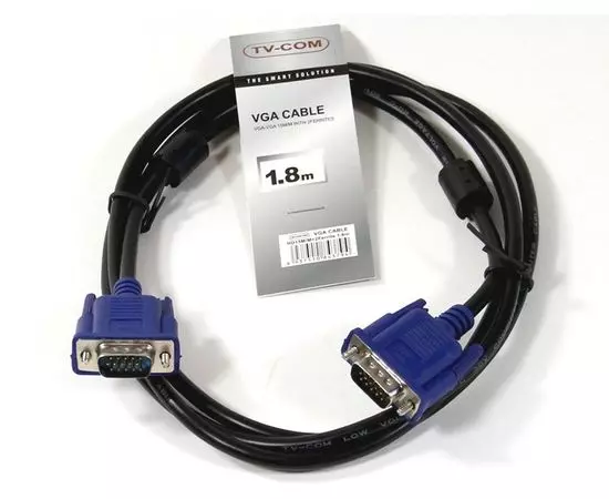 Кабель VGA сигнальный 1.8m (TV-COM, черного цвета, 2 ферита, пакет) (QCG341AD-1.8M)